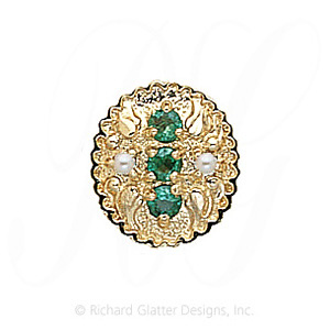 GS315 E/PL - 14 Karat Gold Slide with Emerald center and Pearl accents 